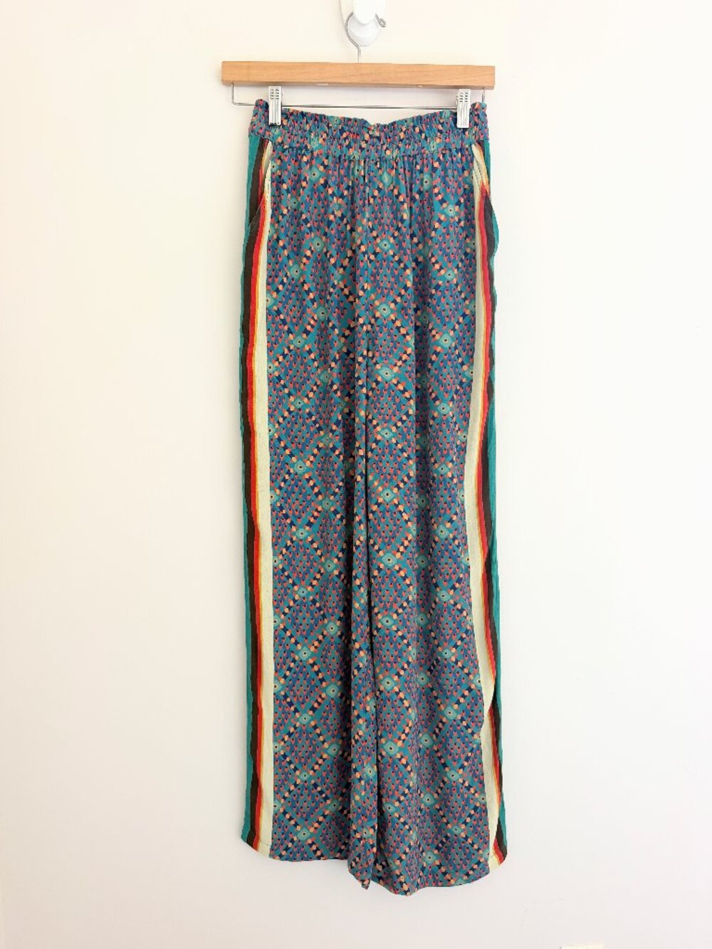 Bl-nk London Galexia Pull-On Wide Leg Pants Geometric Print Side Stripe S